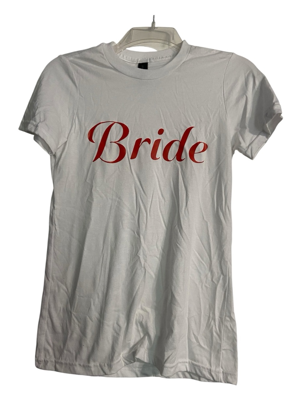 Gildan White Tee with Red 'Bride' Script
